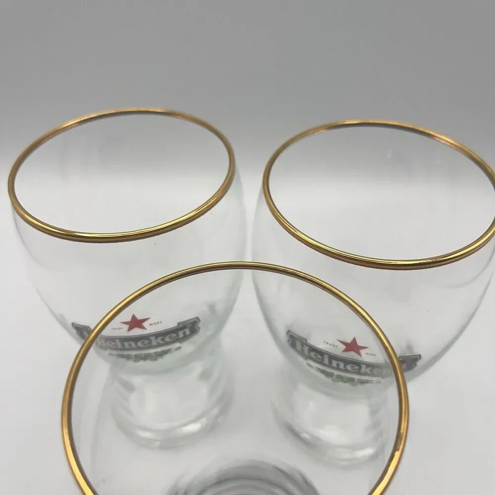 3 Heineken 300 ml Gold Rim Tulip Beer Glasses Holland Netherlands